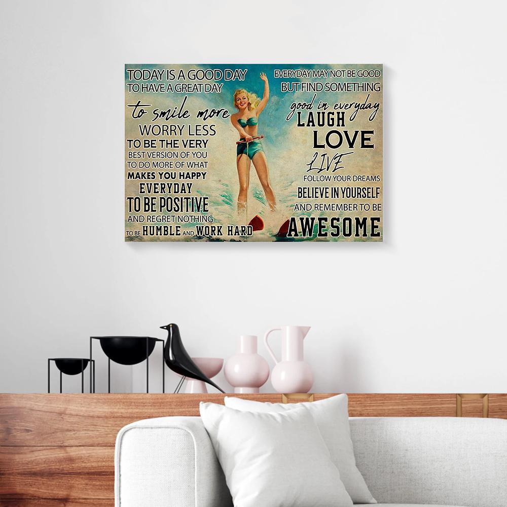 today is a good day to smile more prints water skiing girl canvas prints wall art decor 3908
