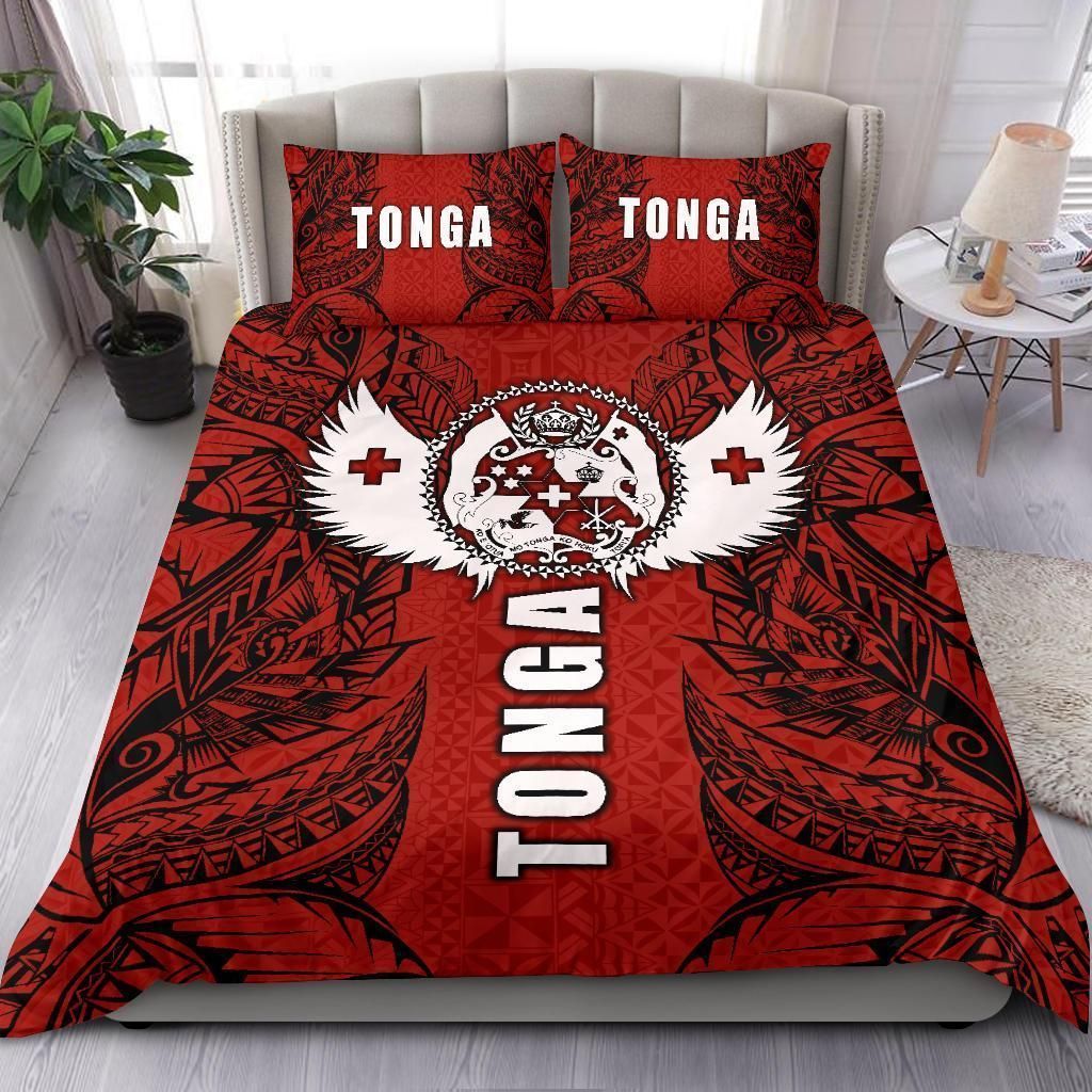 tonga polynesian kingdom red and white bedding set bedroom decor 6425