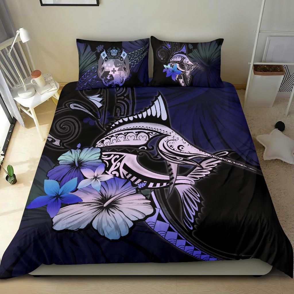 Tongan Purple Blue Marlin And Hibiscus Bedding Set Bedroom Decor tongan purple blue marlin and hibiscus bedding set bedroom decor 3749