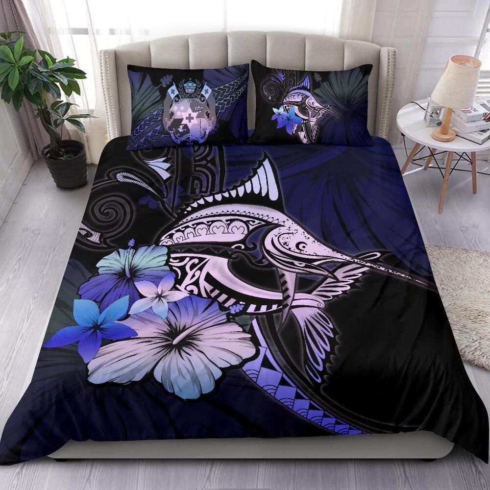 Tongan Purple Blue Marlin And Hibiscus Bedding Set Bedroom Decor tongan purple blue marlin and hibiscus bedding set bedroom decor 8549
