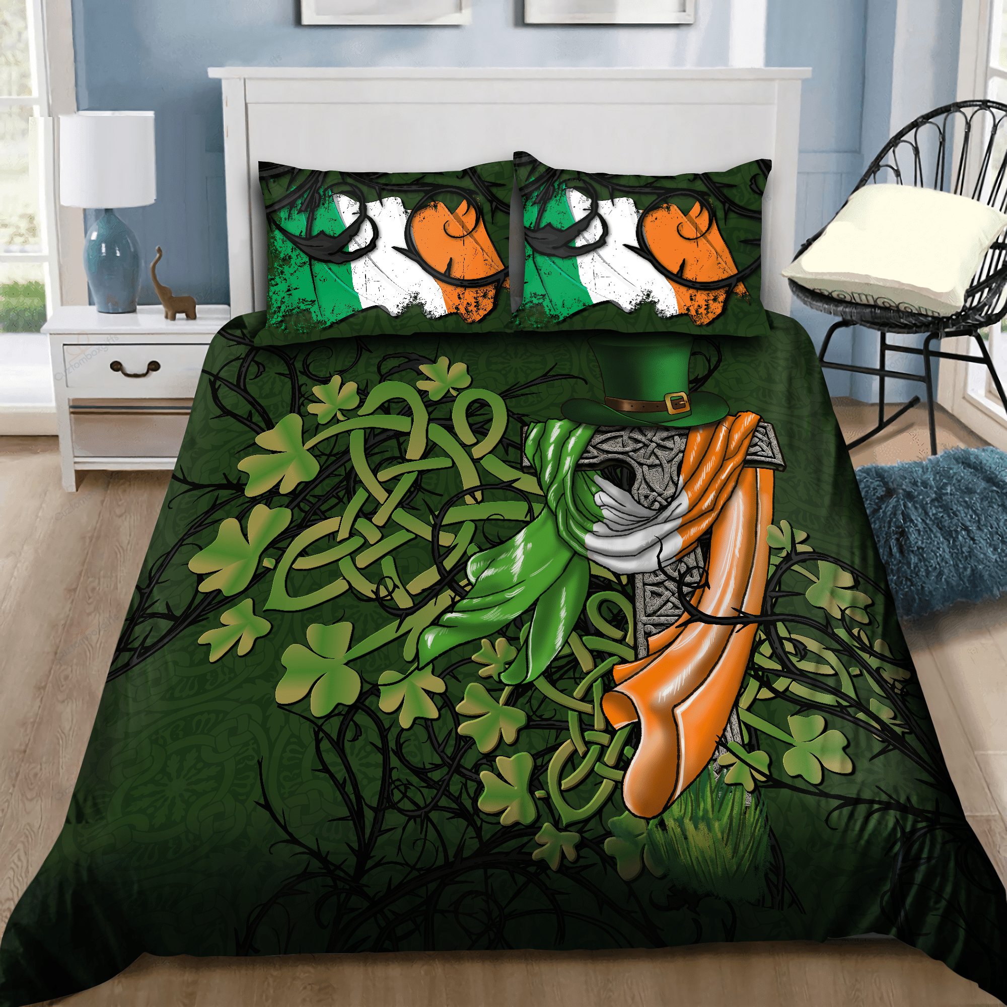 top hat with ireland flag celtic st patricks day duvet cover bedding set 4374