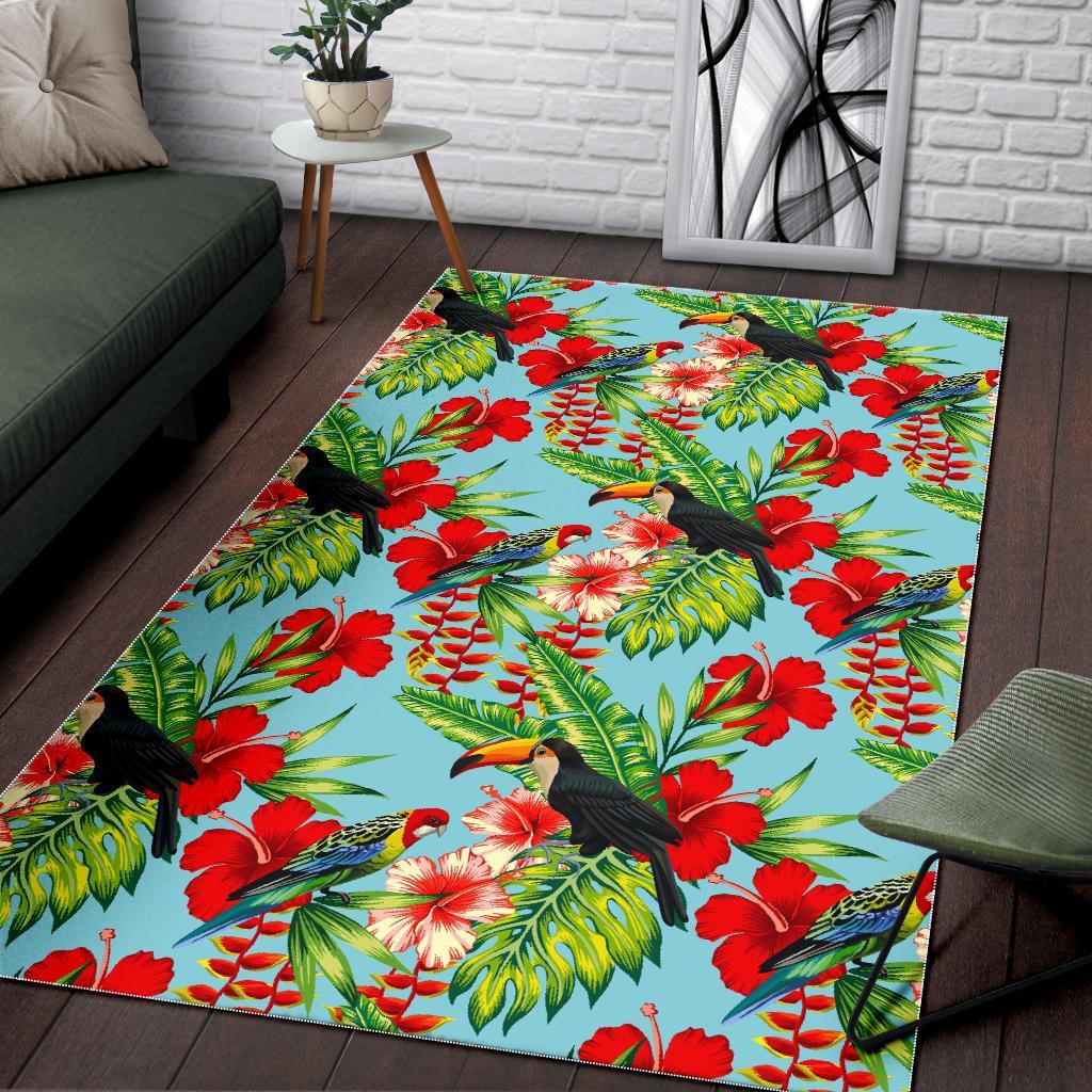 toucan parrot tropical pattern print area rug floor decor 1335
