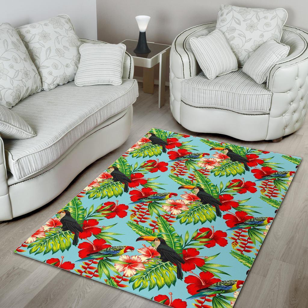 toucan parrot tropical pattern print area rug floor decor 7068