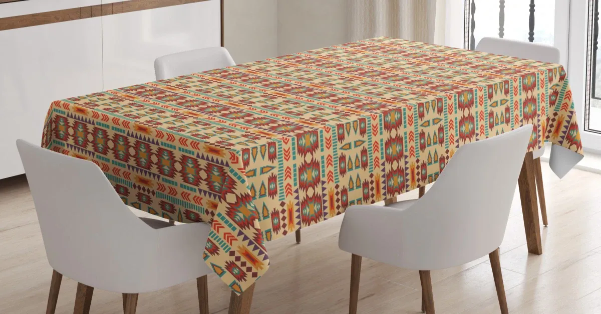 traditional geometric motif 3d printed tablecloth table decor 3887