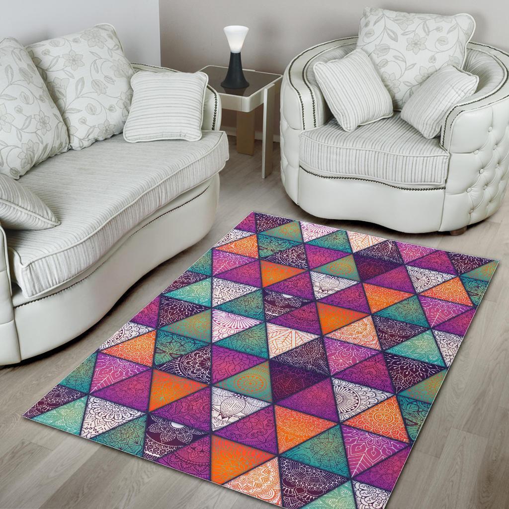 triangle bohemian mandala pattern print area rug floor decor 1147