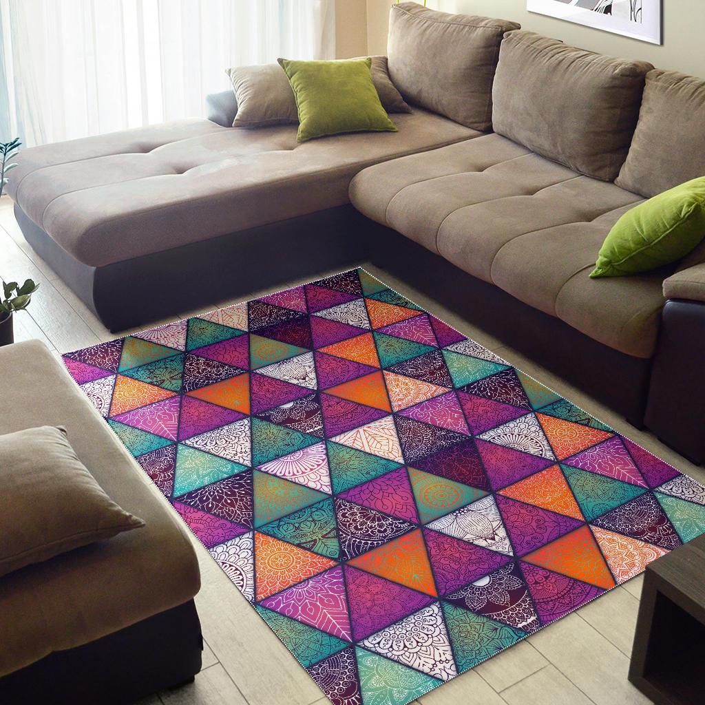 triangle bohemian mandala pattern print area rug floor decor 2988