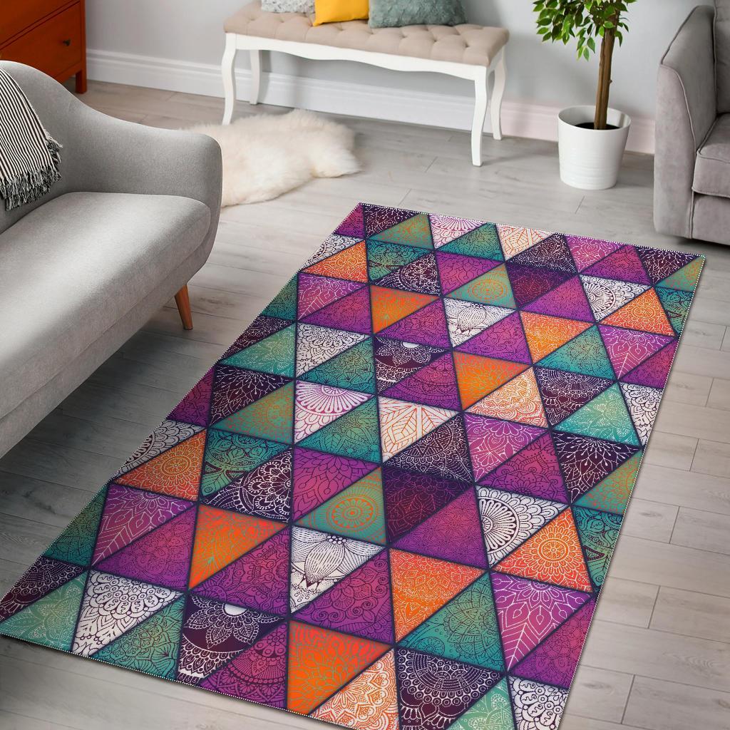 triangle bohemian mandala pattern print area rug floor decor 3545
