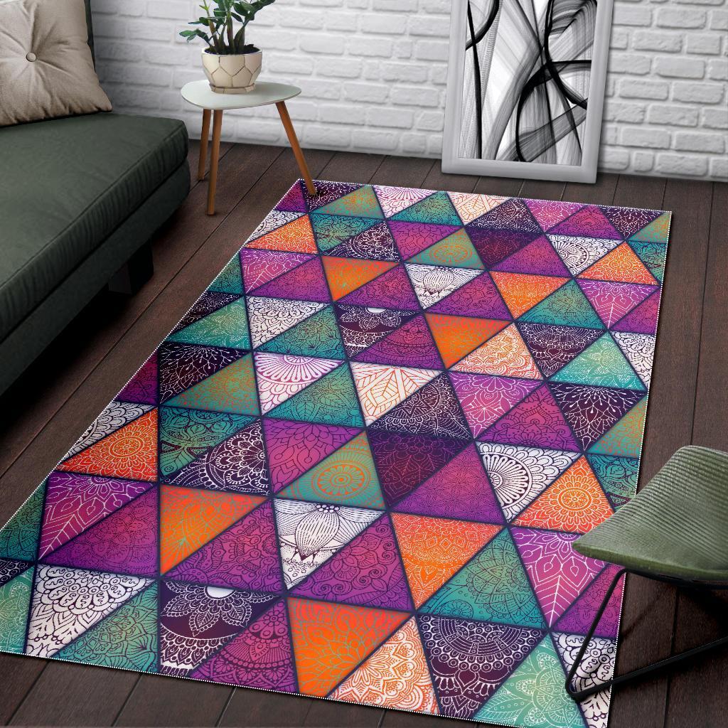 triangle bohemian mandala pattern print area rug floor decor 4875