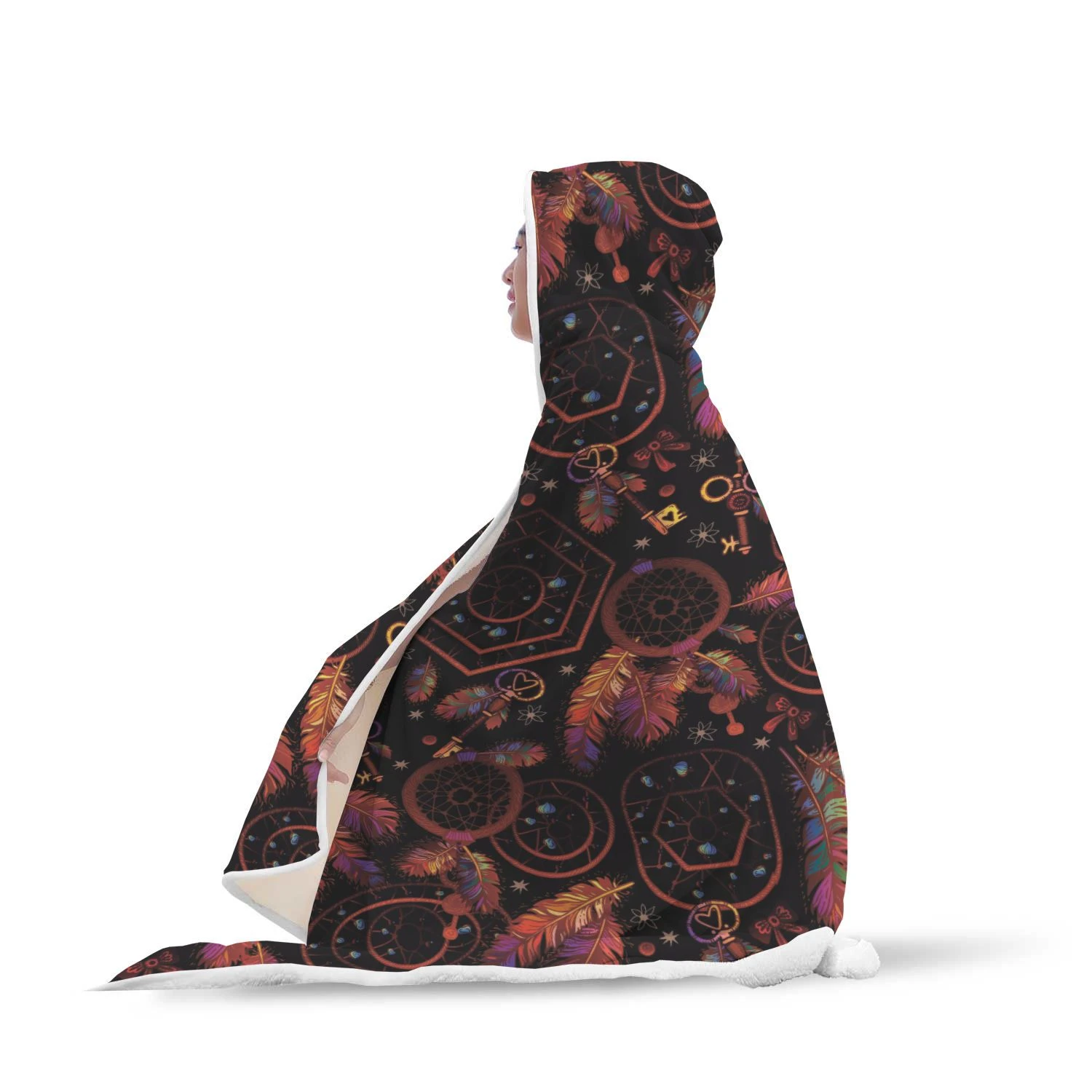 Tribal Dream Catcher Feather Pattern Print Hooded Blanket Cloak Blanket tribal dream catcher feather pattern print hooded blanket cloak blanket 4002