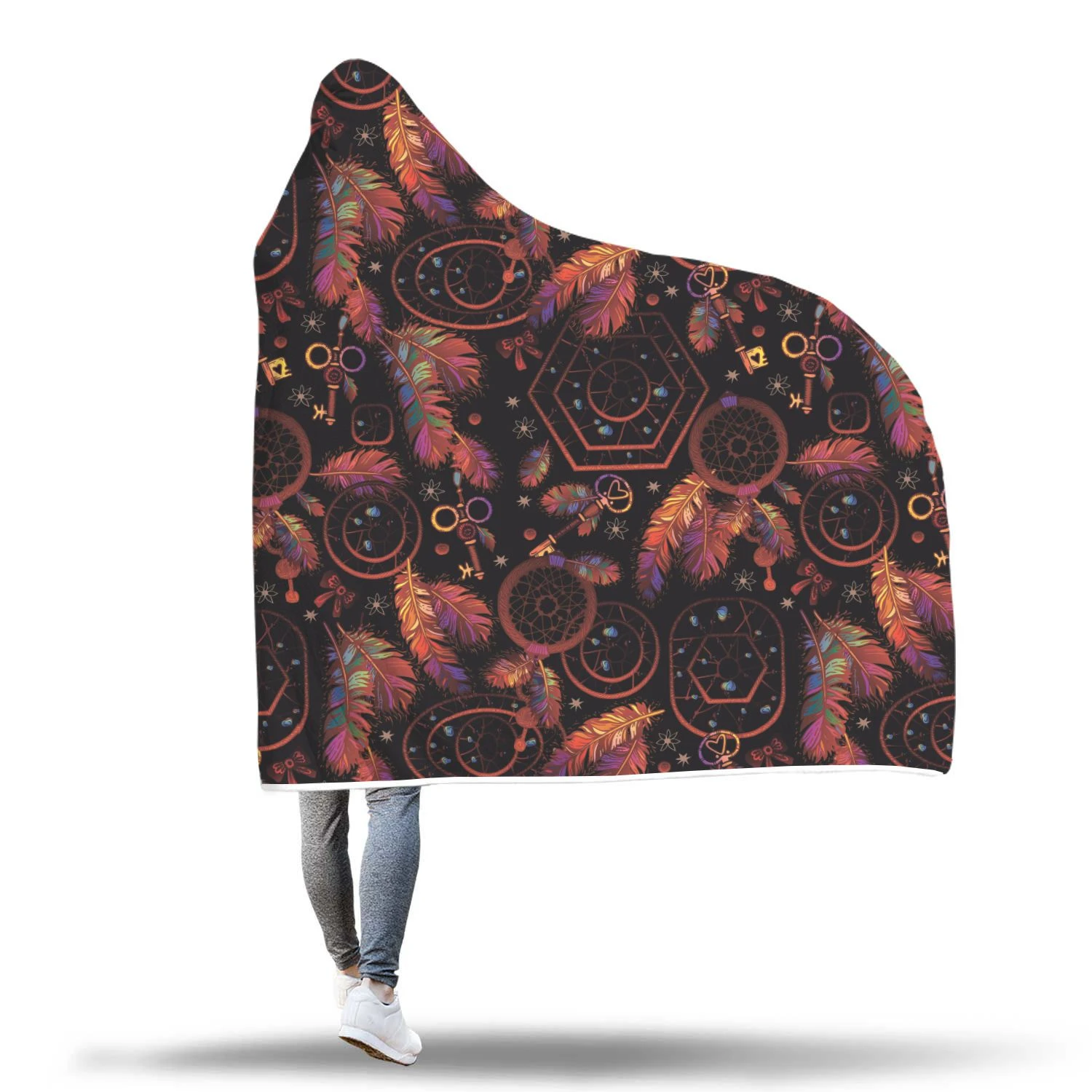 Tribal Dream Catcher Feather Pattern Print Hooded Blanket Cloak Blanket tribal dream catcher feather pattern print hooded blanket cloak blanket 7118