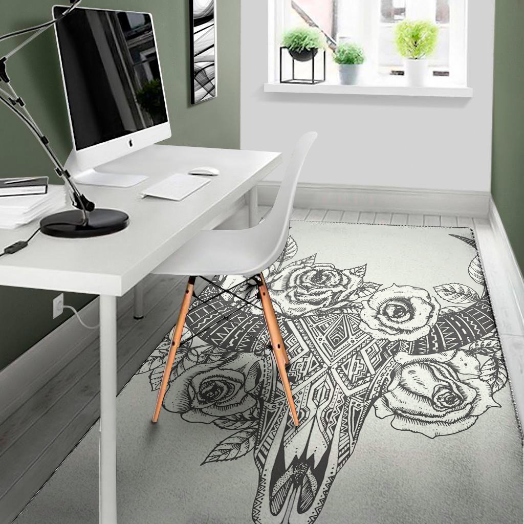 tribal indian bull skull print area rug floor decor 2654