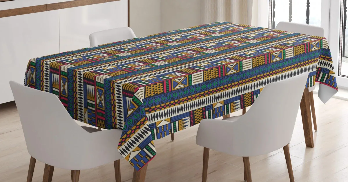Tribal Motifs Vibrant Colors 3D Printed Tablecloth Table Decor tribal motifs vibrant colors 3d printed tablecloth table decor 1470