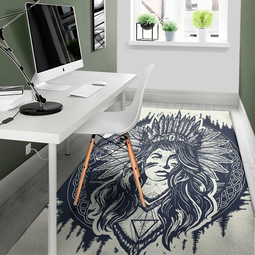 tribal native indian girl print area rug floor decor 4827