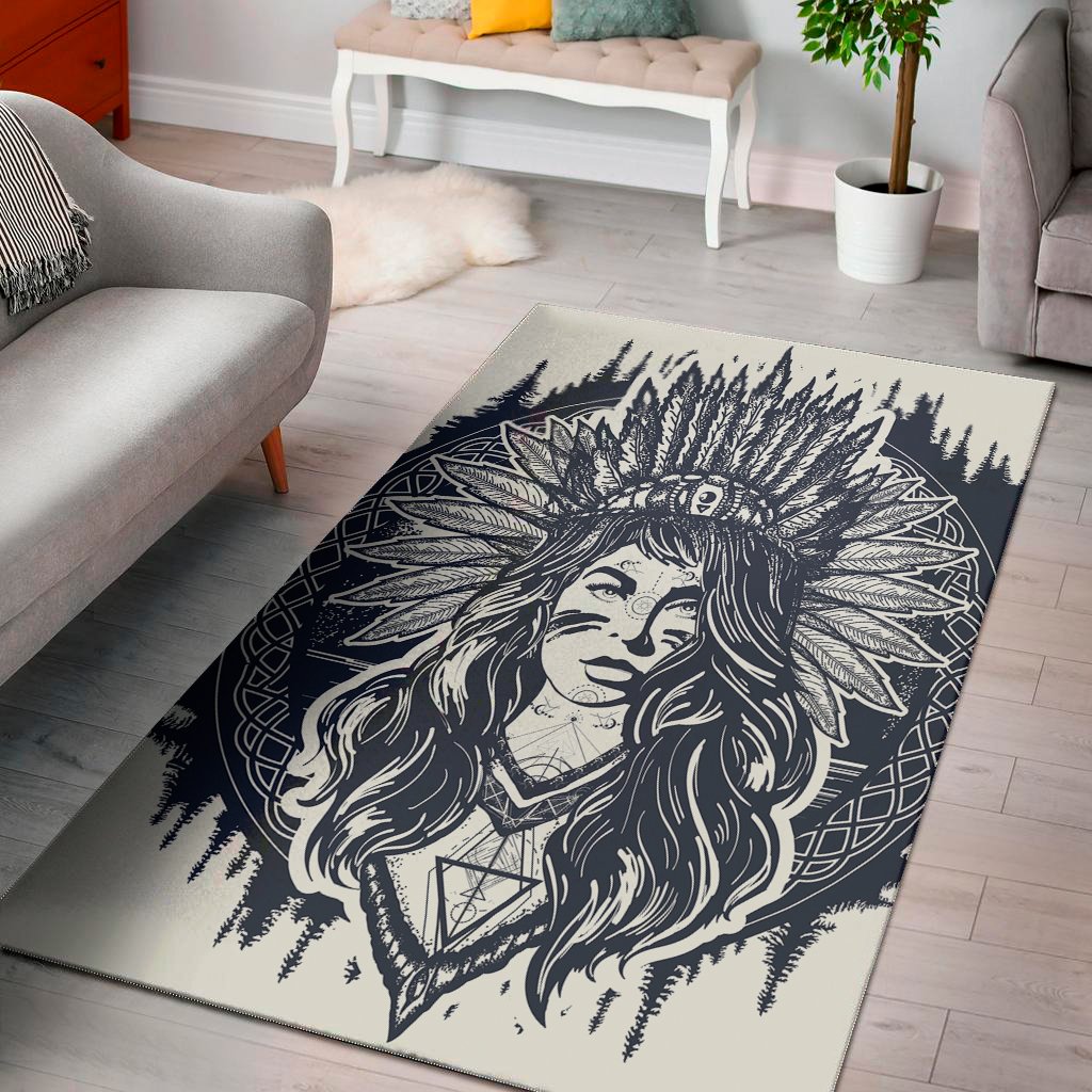 tribal native indian girl print area rug floor decor 4853