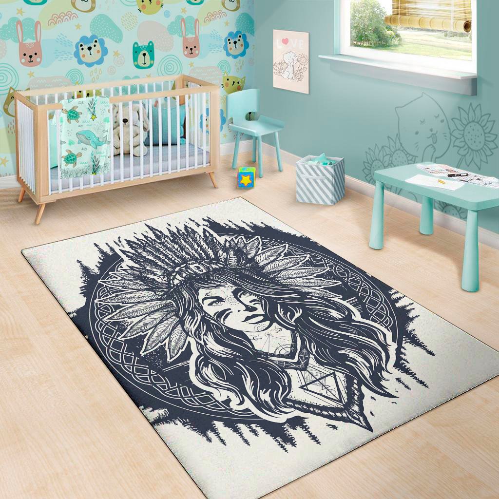 tribal native indian girl print area rug floor decor 4967