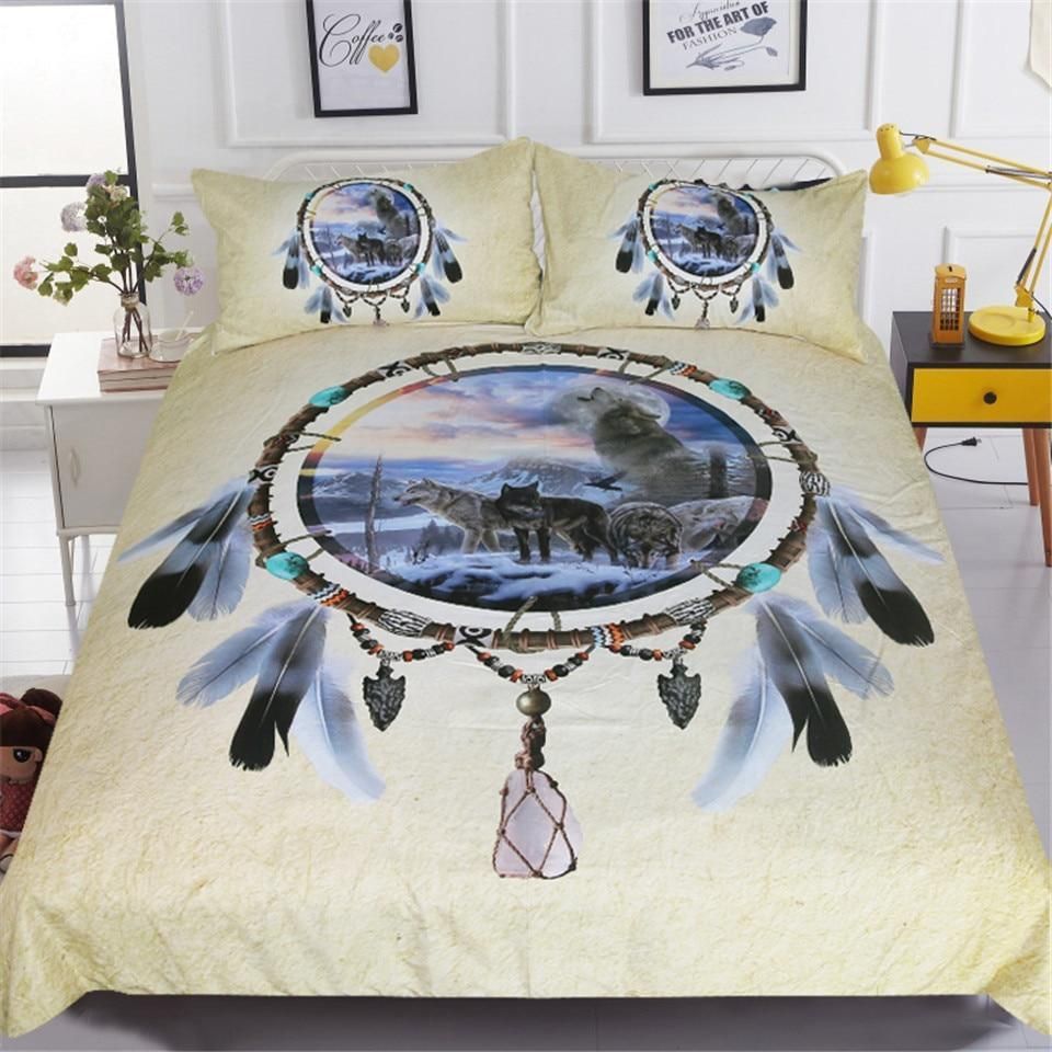 tribal wolf dreamcatcher bedding set bedroom decor 1382