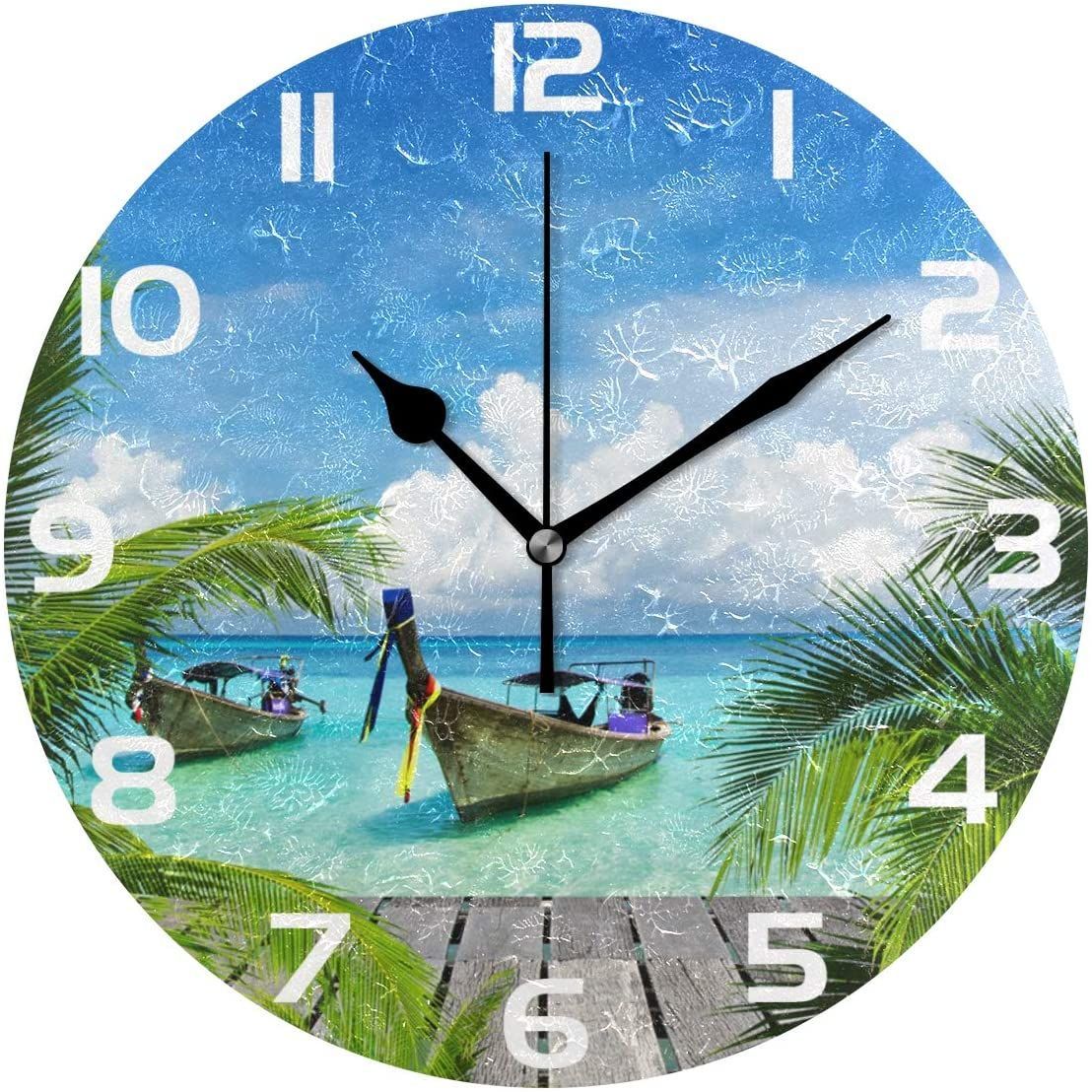 tropical beach sea boat sunny nature seashore decorative wall clock 2510