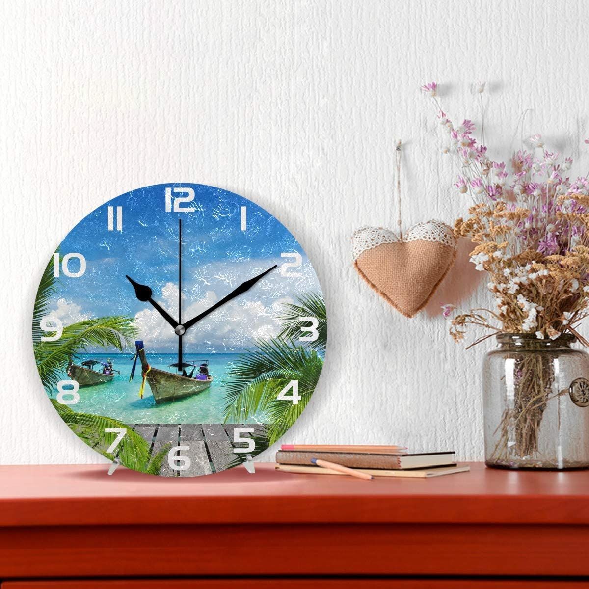 tropical beach sea boat sunny nature seashore decorative wall clock 2764