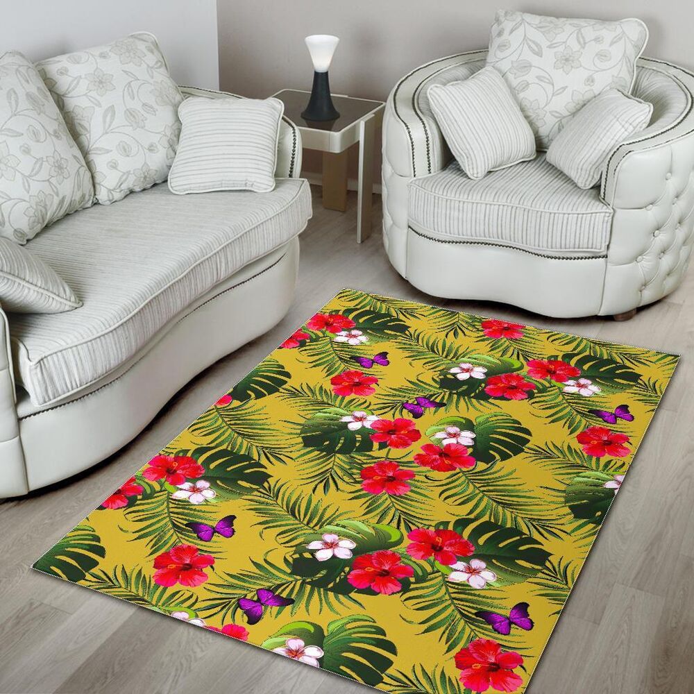 Tropical Exotic Hawaiian Pattern Print Area Rug Floor Decor