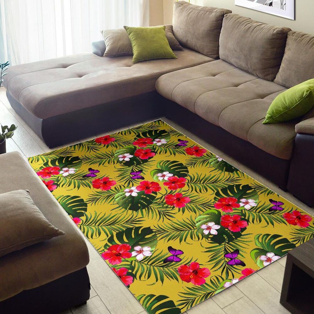 Tropical Exotic Hawaiian Pattern Print Area Rug Floor Decor