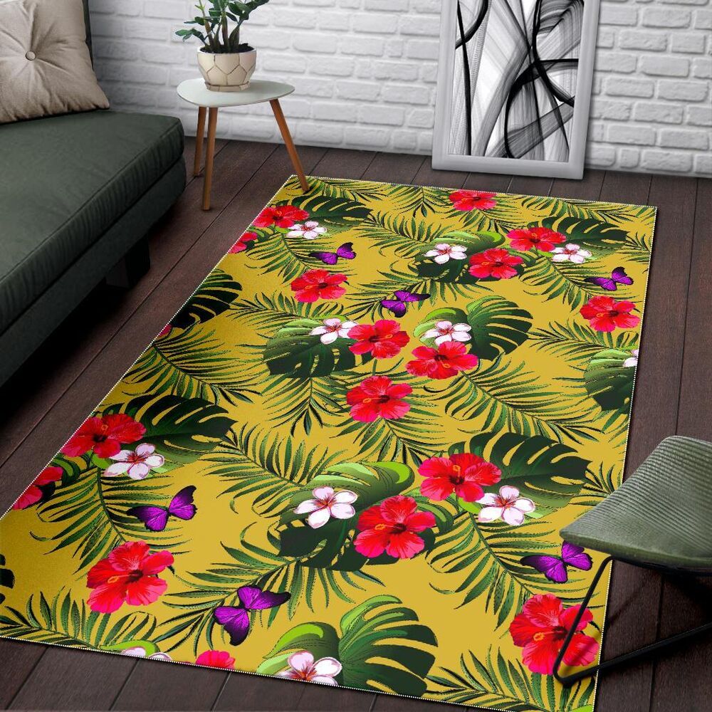 Tropical Exotic Hawaiian Pattern Print Area Rug Floor Decor