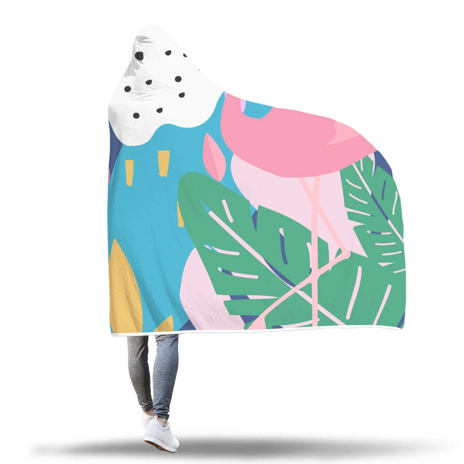 tropical flamingo palm leaves hawaiian pattern print hooded blanket cloak blanket 4804