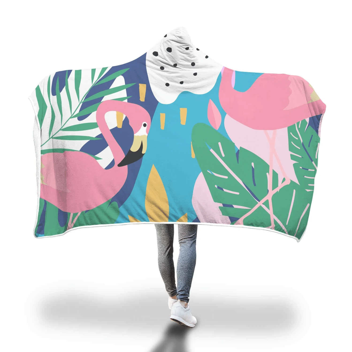 tropical flamingo palm leaves hawaiian pattern print hooded blanket cloak blanket 6535