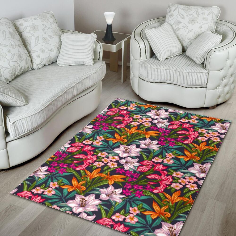 tropical flowers pattern print area rug floor decor 2111