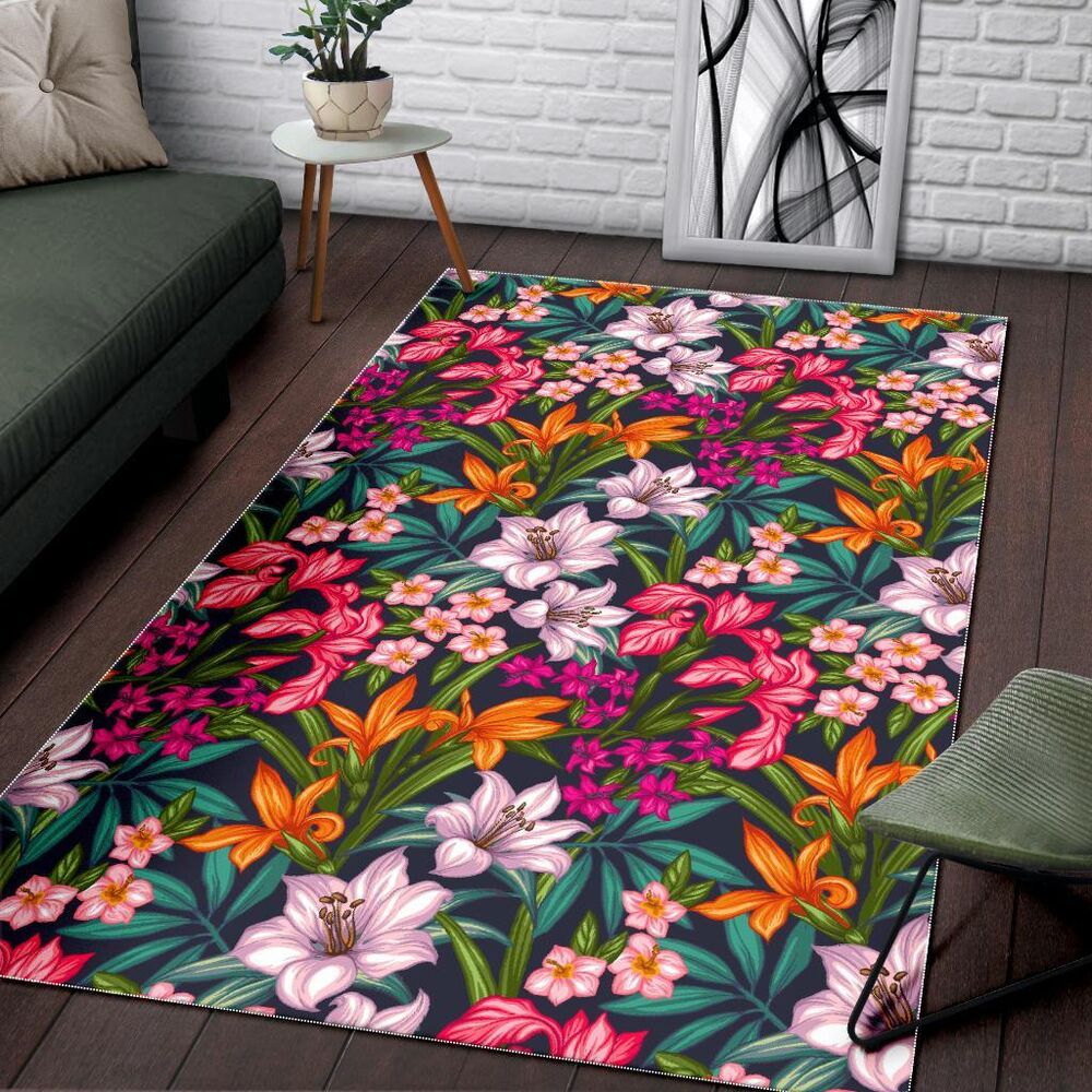 tropical flowers pattern print area rug floor decor 4673