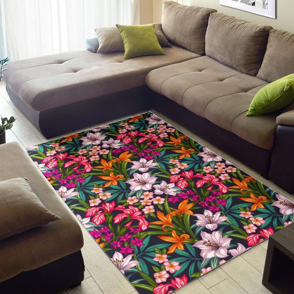 tropical flowers pattern print area rug floor decor 6193