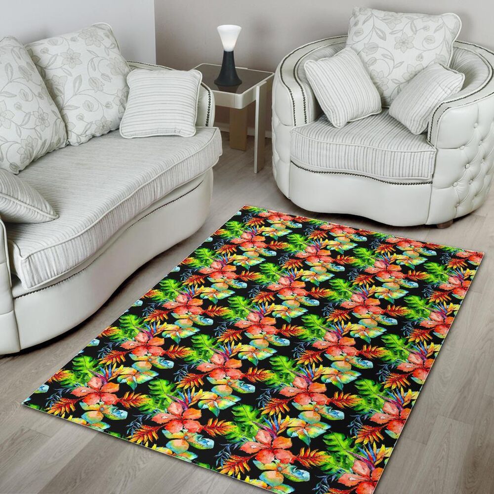 tropical hawaii flowers pattern print area rug floor decor 1406