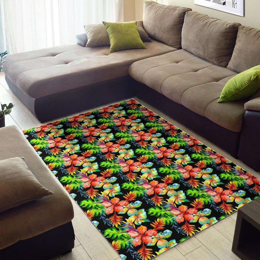 tropical hawaii flowers pattern print area rug floor decor 6731