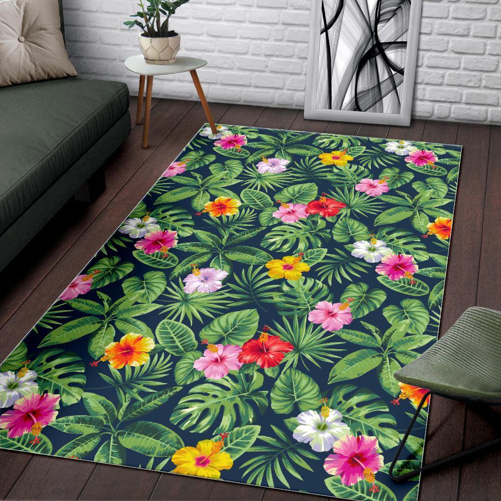 Tropical Hibiscus Flowers Pattern Print Area Rug Floor Decor tropical hibiscus flowers pattern print area rug floor decor 1898