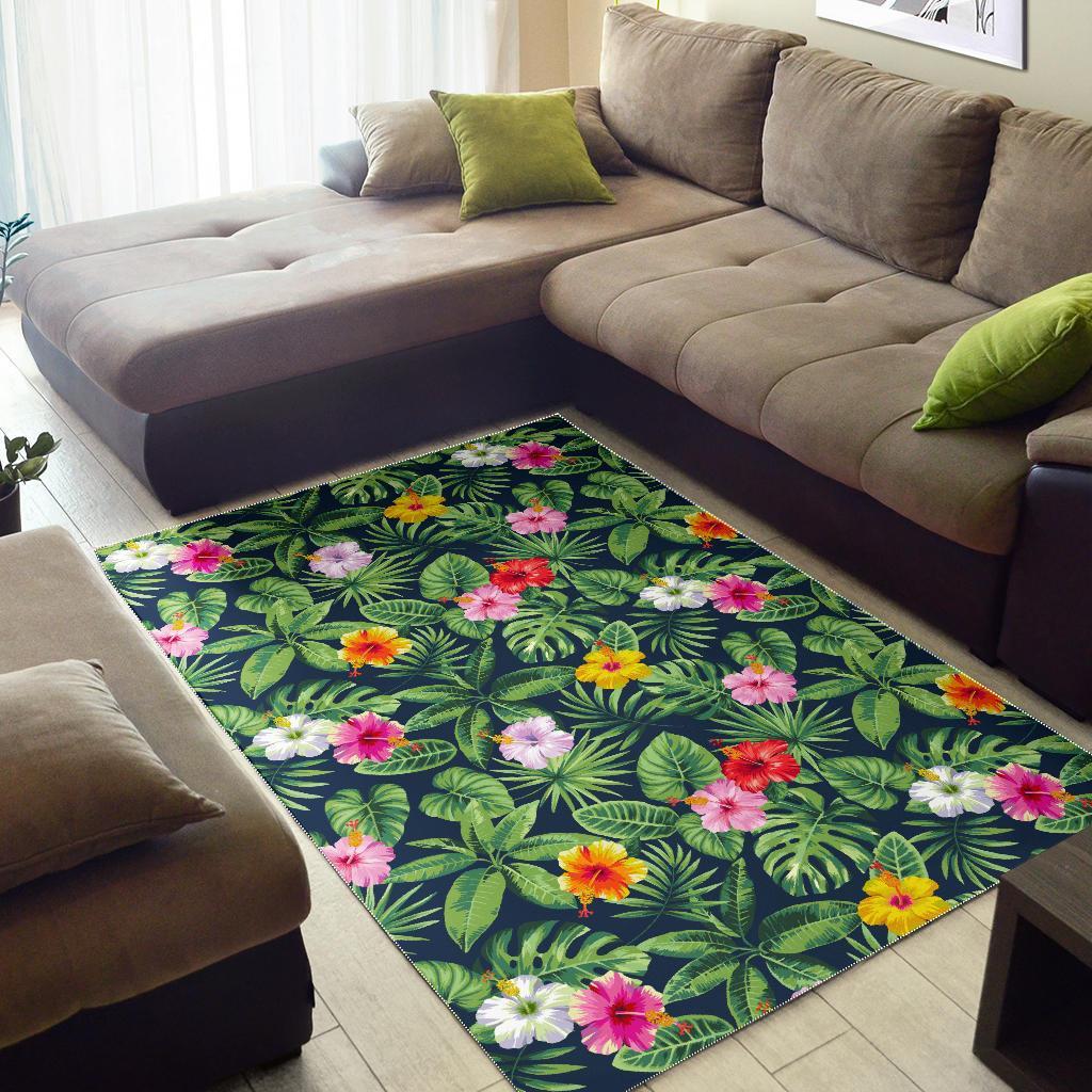 Tropical Hibiscus Flowers Pattern Print Area Rug Floor Decor tropical hibiscus flowers pattern print area rug floor decor 4065