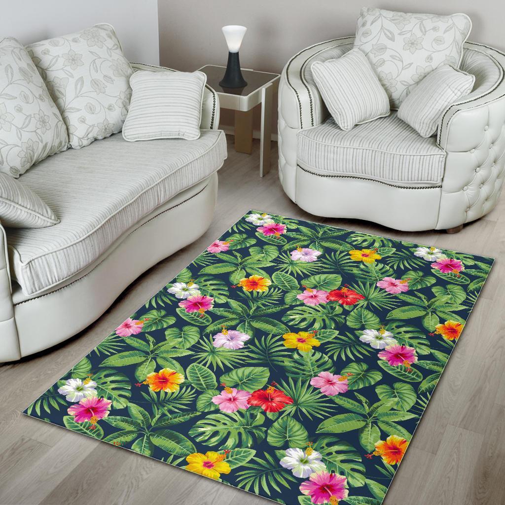 Tropical Hibiscus Flowers Pattern Print Area Rug Floor Decor tropical hibiscus flowers pattern print area rug floor decor 5270