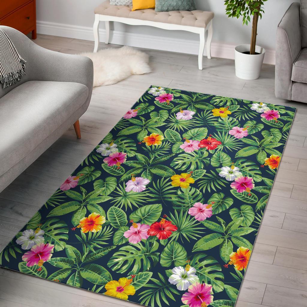 Tropical Hibiscus Flowers Pattern Print Area Rug Floor Decor tropical hibiscus flowers pattern print area rug floor decor 5315