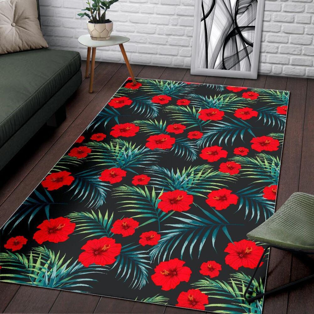 Tropical Hibiscus Leaves Pattern Print Area Rug Floor Decor tropical hibiscus leaves pattern print area rug floor decor 6715