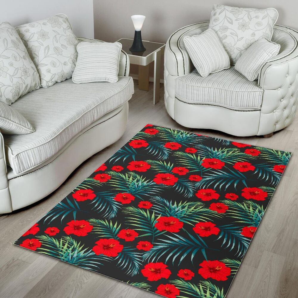 Tropical Hibiscus Leaves Pattern Print Area Rug Floor Decor tropical hibiscus leaves pattern print area rug floor decor 8317