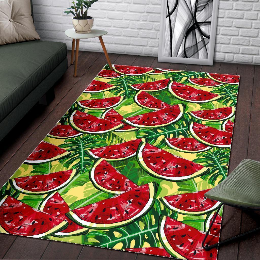 Tropical Leaves Watermelon Pattern Print Area Rug Floor Decor tropical leaves watermelon pattern print area rug floor decor 6059