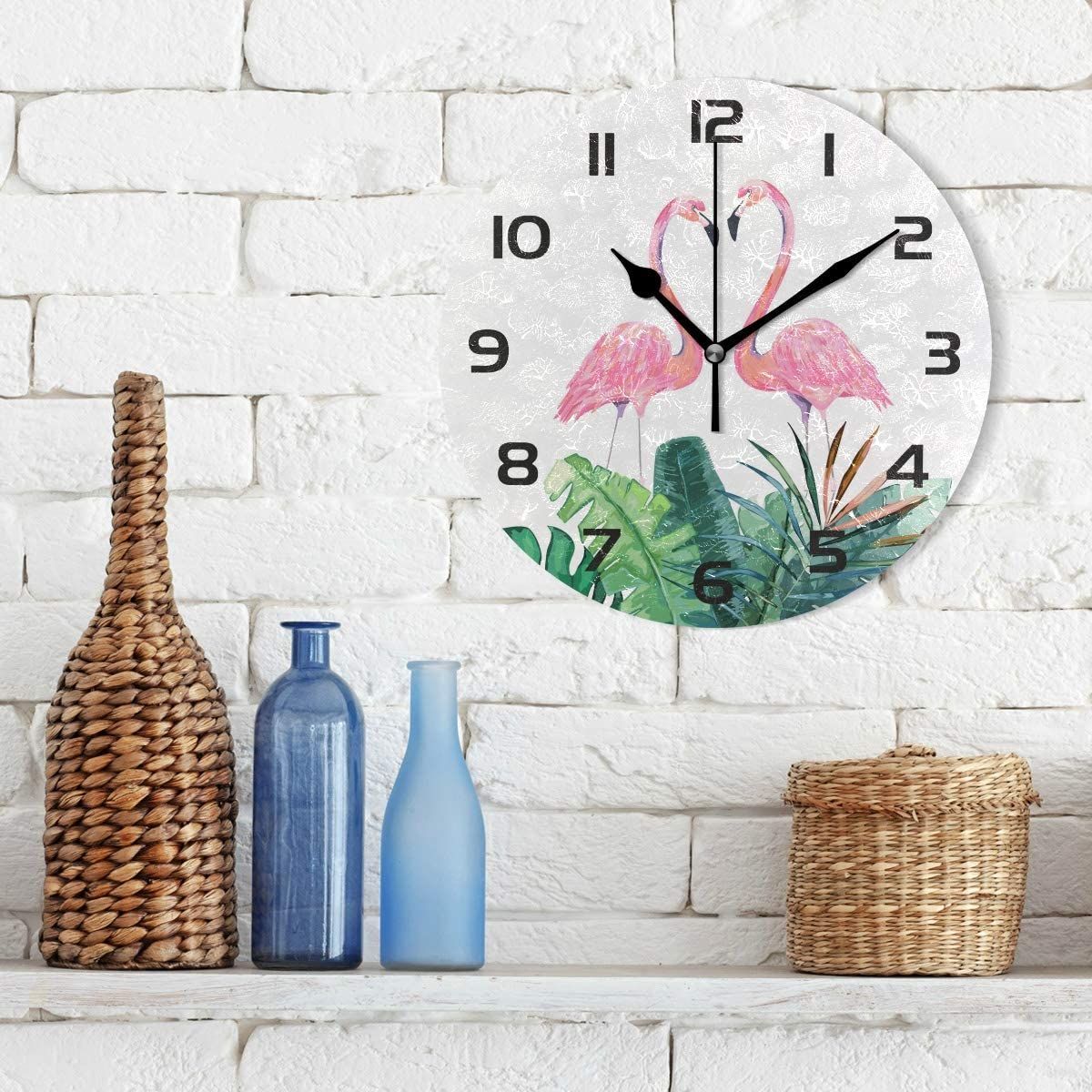 Tropical Life Animal Flamingo Palm Leaves Decorative Wall Clock tropical life animal flamingo palm leaves decorative wall clock 6173