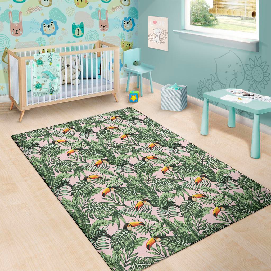 Tropical Palm Leaf And Toucan Print Area Rug Floor Decor tropical palm leaf and toucan print area rug floor decor 2574