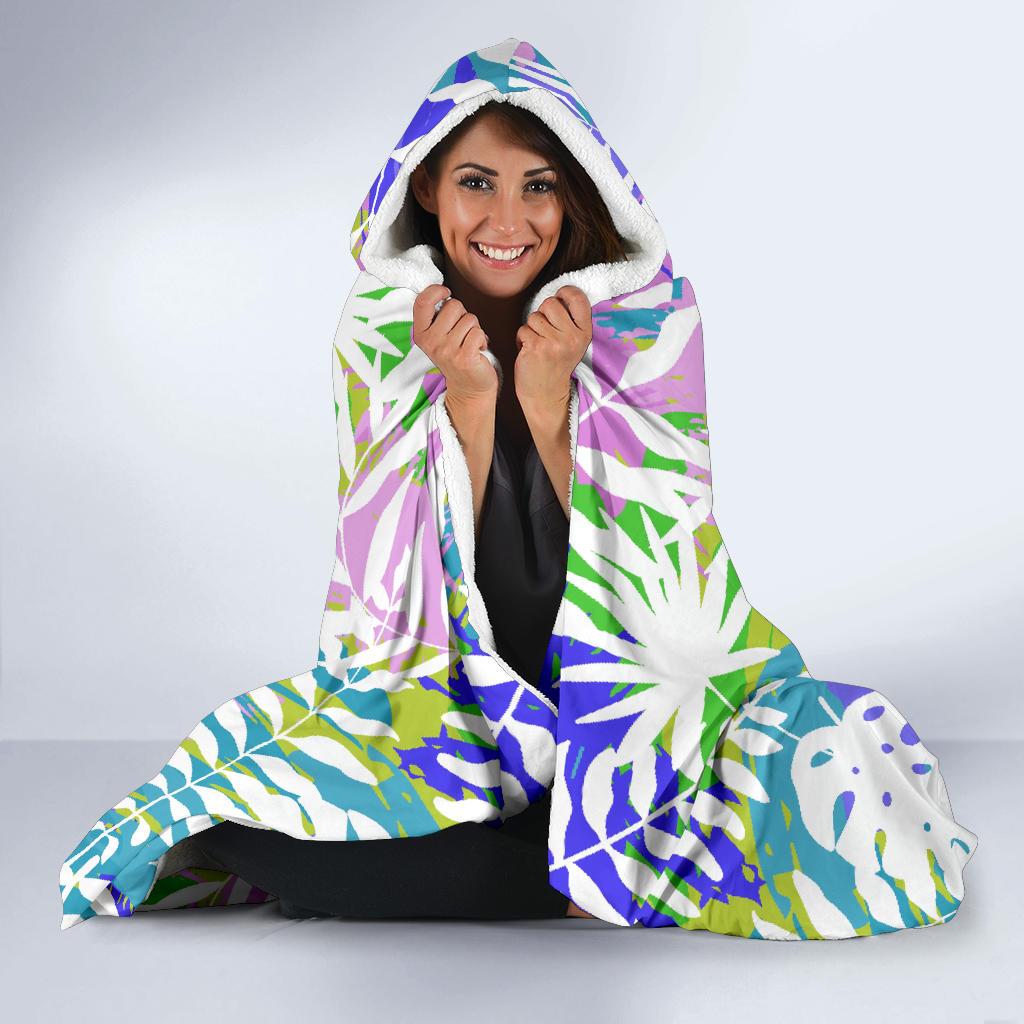 Tropical Palm Leaves Hawaiian Pattern Print Hooded Blanket Cloak Blanket tropical palm leaves hawaiian pattern print hooded blanket cloak blanket 1488