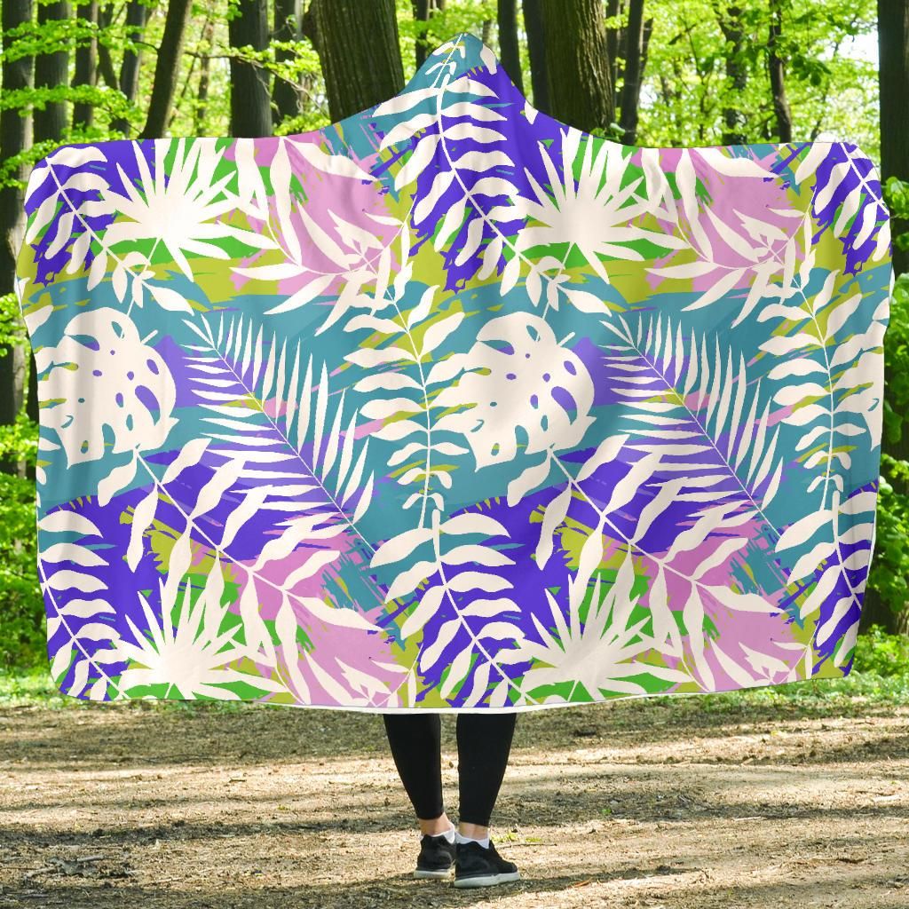 Tropical Palm Leaves Hawaiian Pattern Print Hooded Blanket Cloak Blanket tropical palm leaves hawaiian pattern print hooded blanket cloak blanket 6661
