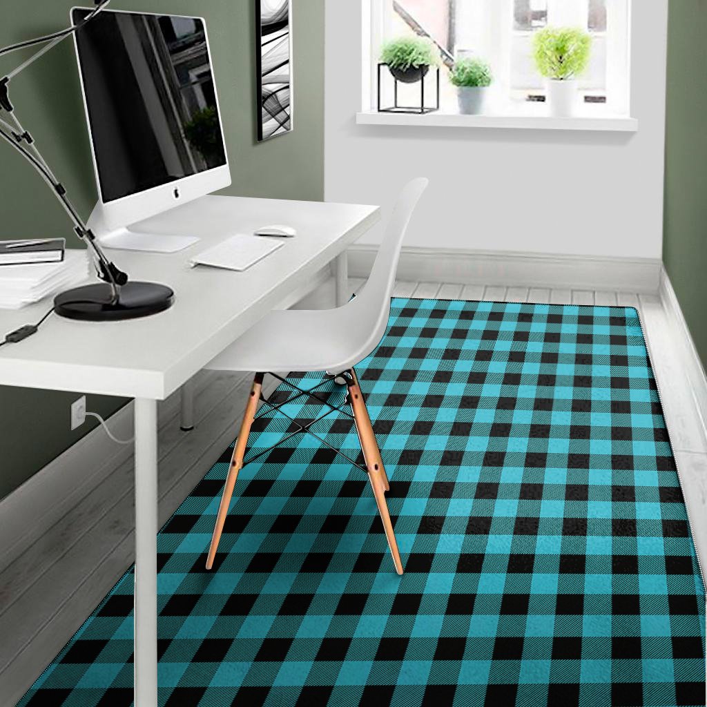 turquoise and black buffalo check print area rug floor decor 1260