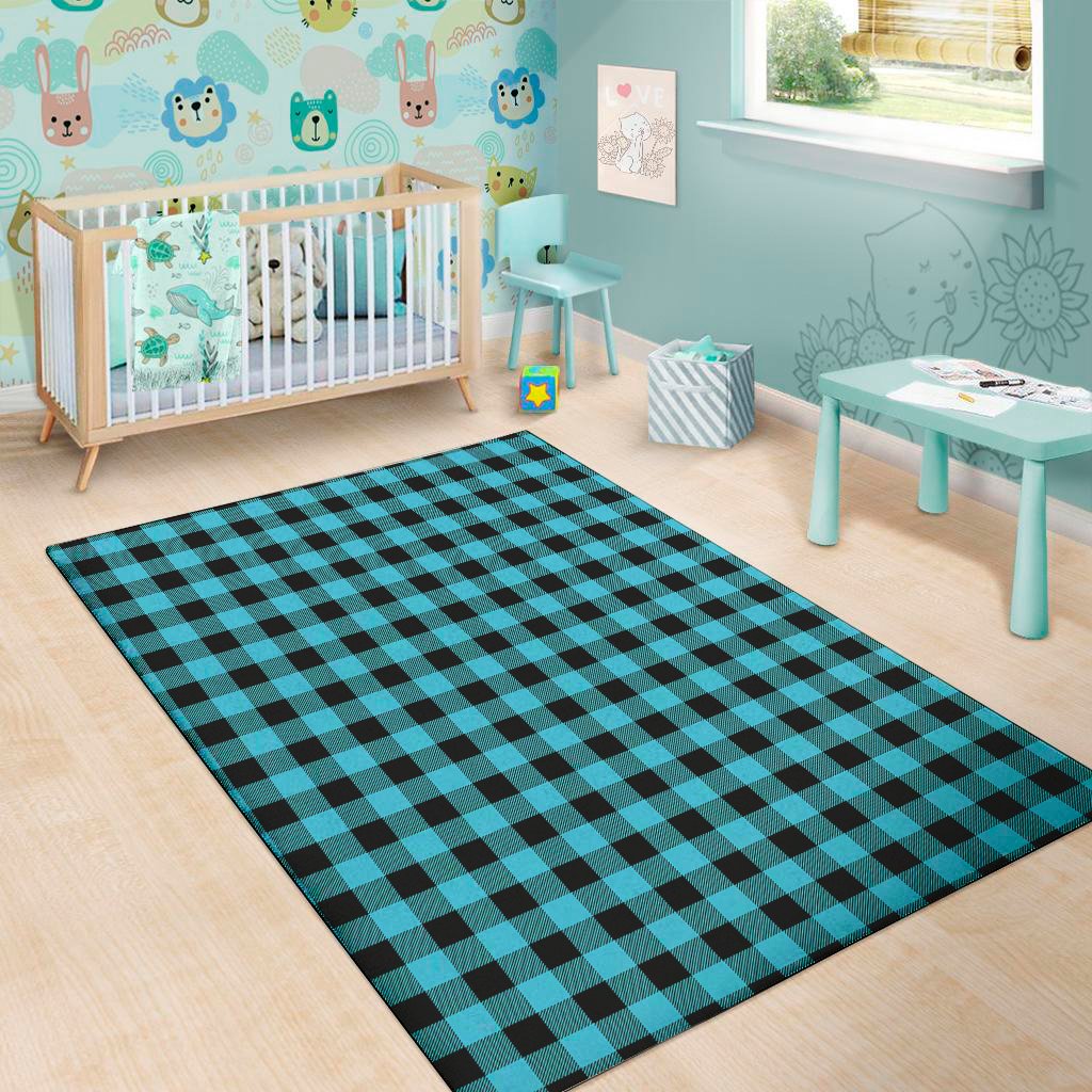 turquoise and black buffalo check print area rug floor decor 2319