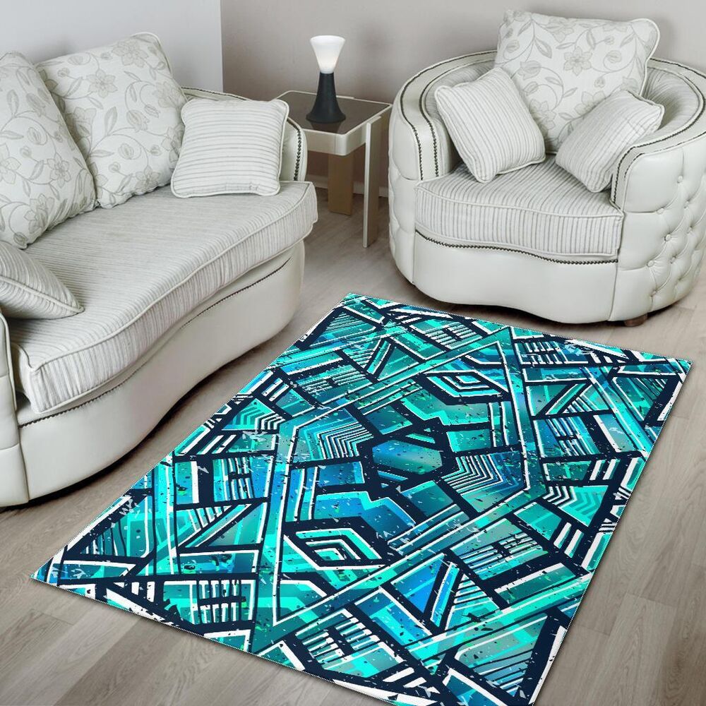 turquoise ethnic aztec trippy print area rug floor decor 5483
