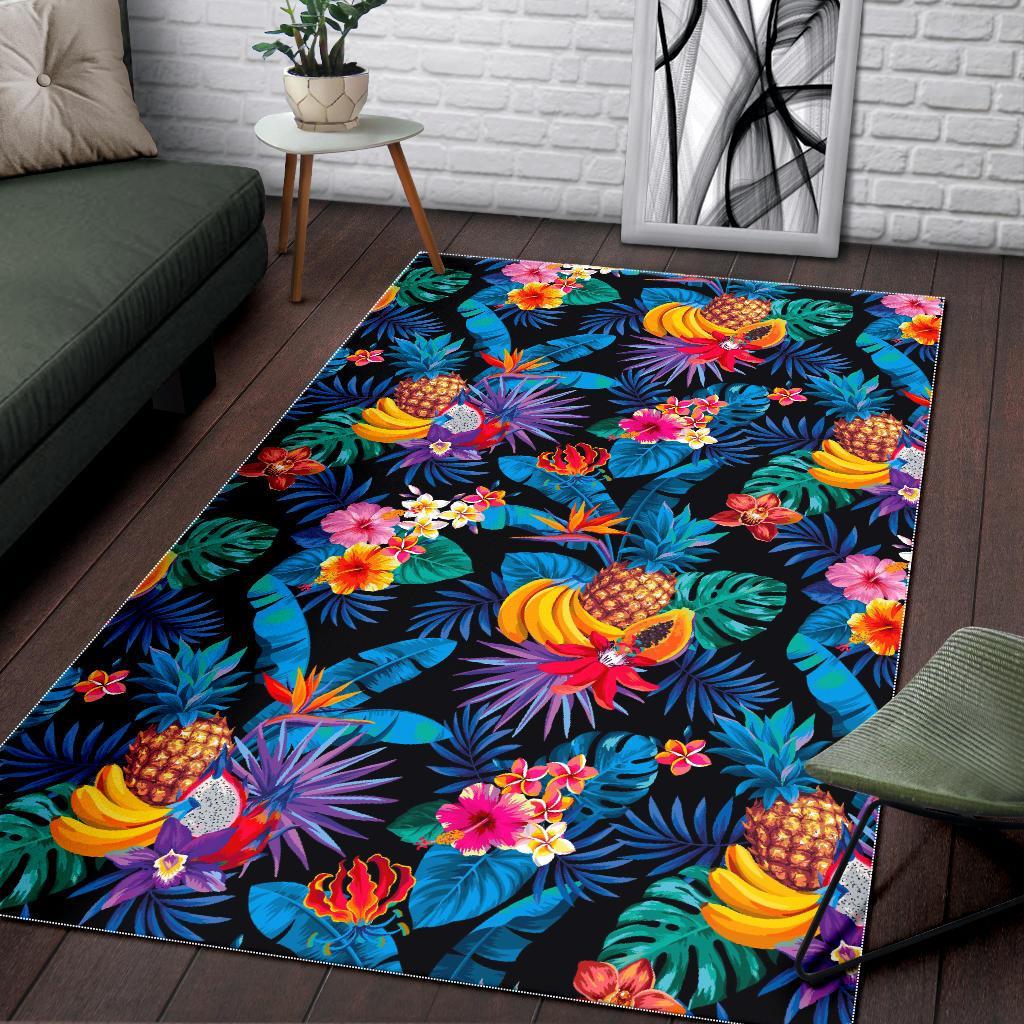 turquoise hawaiian fruits pattern print area rug floor decor 2363