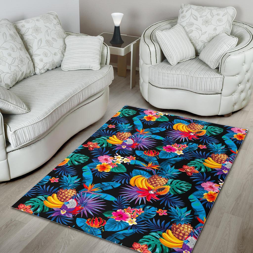 turquoise hawaiian fruits pattern print area rug floor decor 3199