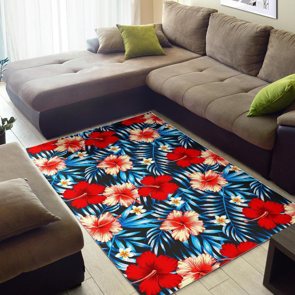 turquoise leaves hibiscus pattern print area rug floor decor 1035