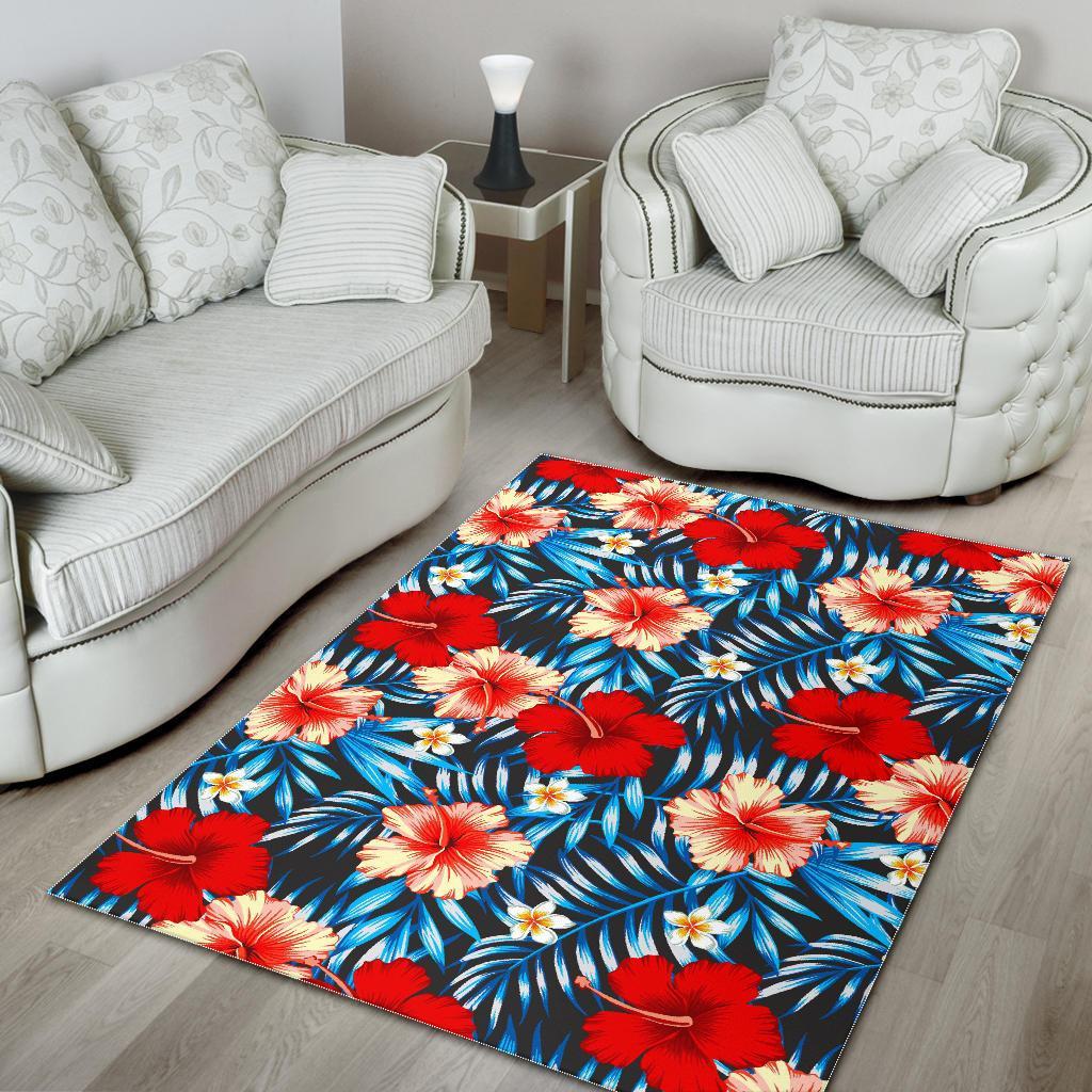 turquoise leaves hibiscus pattern print area rug floor decor 6171